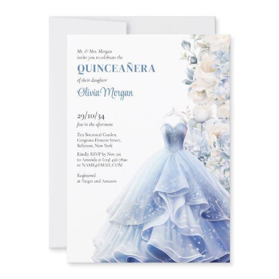 Chic blue opulent dress watercolor flowers peonies