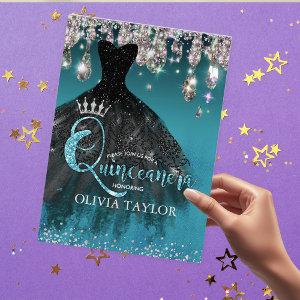 Chic Blue silver glitter drips Quinceanera