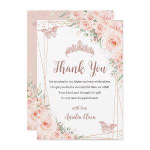Chic Blush Floral Rose Gold Butterfly Quinceañera Thank You Card
