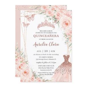 Chic Blush Floral Rose Gold Dress Gown Quinceañera