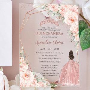 Chic Blush Floral Rose Gold Quinceañera Princess Acrylic