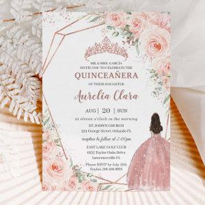 Chic Blush Floral Rose Gold Quinceañera Princess