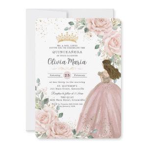 Chic Blush Pink Floral Princess Dress Quinceañera