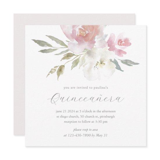 Chic Blush Watercolor Floral Quinceanera Photo