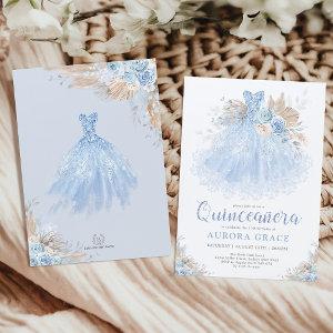 Chic Boho Blue Silver Quinceañera Princess Dress
