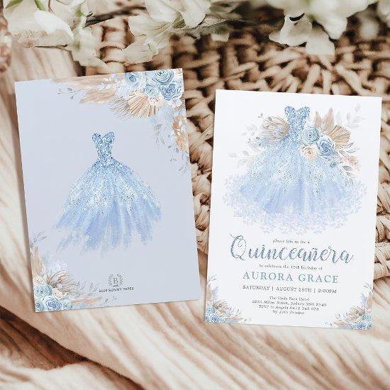 Chic Boho Blue Silver Quinceañera Princess Dress