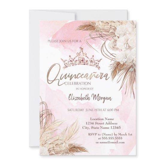 Chic Boho Flowers,Crown,Watercolor Quinceañera