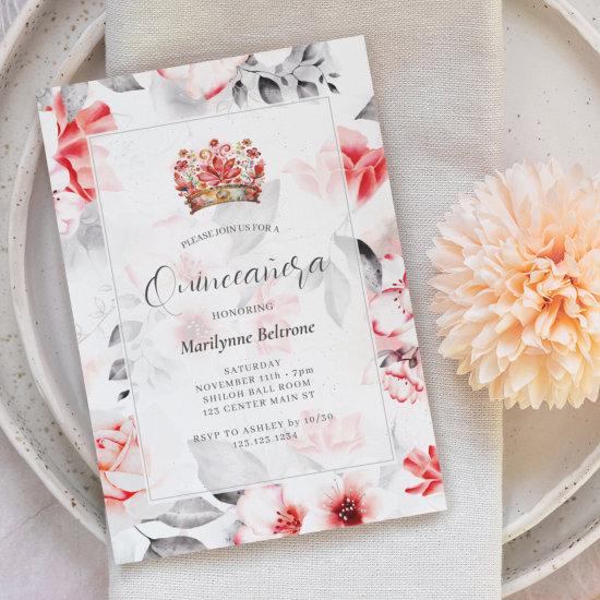 Chic Boho Red Floral Quinceañera