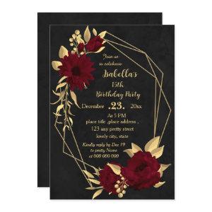 Chic burgundy and gold black birthday party