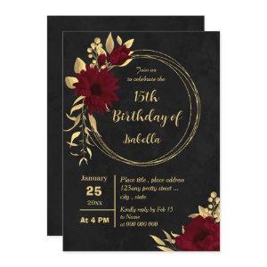 Chic burgundy and gold black birthday party
