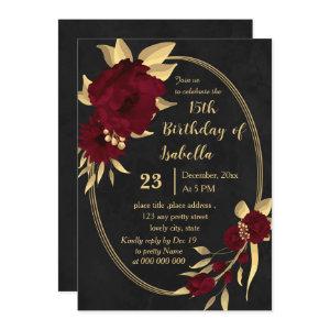 Chic burgundy and gold black birthday party