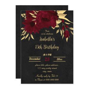 Chic burgundy and gold black birthday party