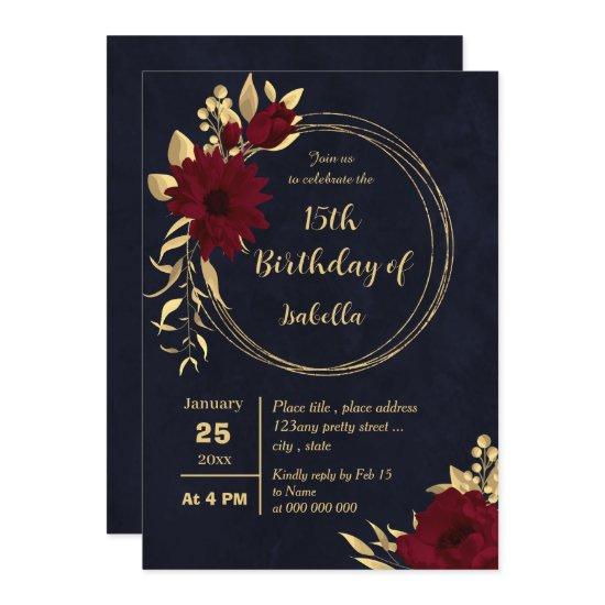 Chic burgundy and gold navy birthday party