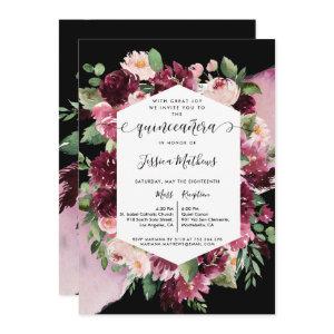 Chic Burgundy Blush Pink Black Quinceanera Floral