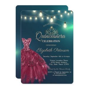 Chic Burgundy Dress,Tiara Green Quinceañera
