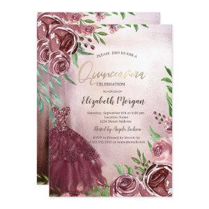 Chic Burgundy Flowers Dress  Quinceanera