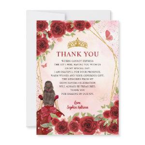 Chic Burgundy Red Gold Floral Princess Quinceañera Thank You Card