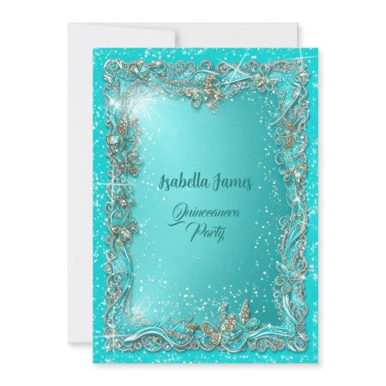 chic classy luxury turquoise silver 15th birthday