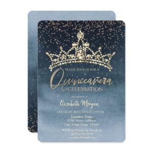 Chic Crown Confetti Navy Blue Quinceañera