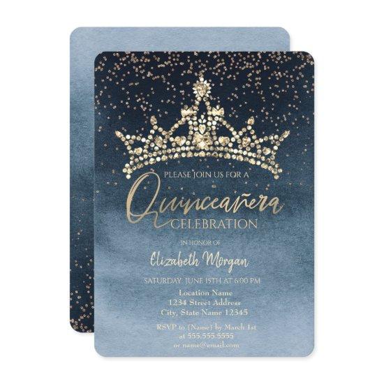 Chic Crown Confetti Navy Blue Quinceañera