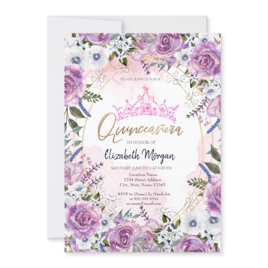 Chic Crown Violet Flowers Quinceanera