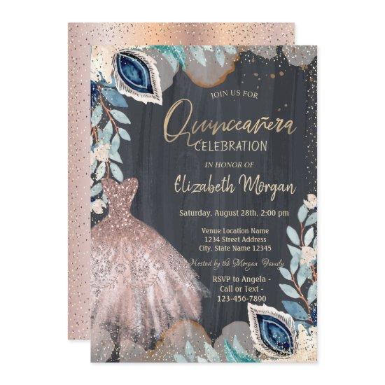 Chic Dress,Flowers, Rose Gold Quinceanera