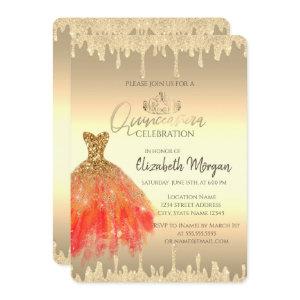 Chic Dress,Glitter Drips Gold Quinceañera