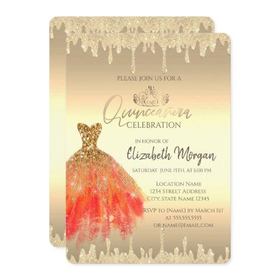 Chic Dress,Glitter Drips Gold Quinceañera