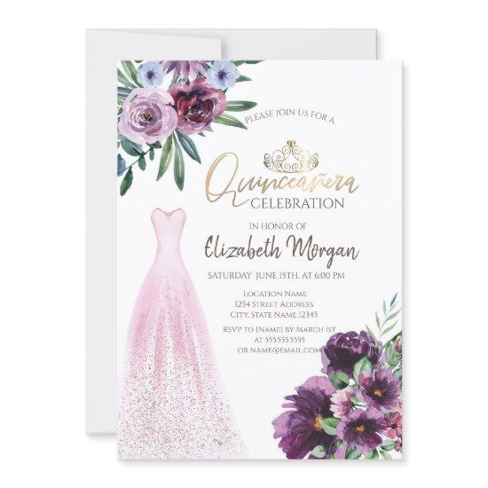 Chic Dress,Purple Flowers Quinceañera