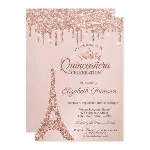 Chic Eiffel Tower,Rose Gold Drips Quinceañera