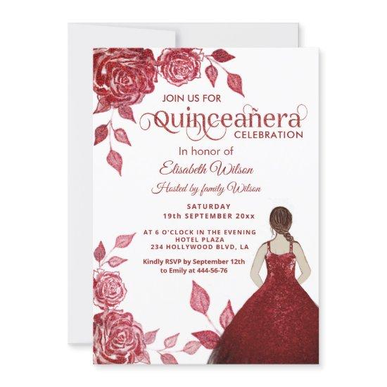 Chic elegant romantic red roses  Quinceañera