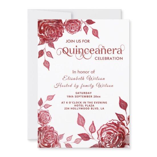 Chic elegant romantic red roses  Quinceañera