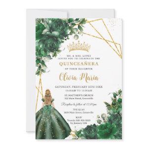 Chic Emerald Green Floral Blonde Girl Quinceañera