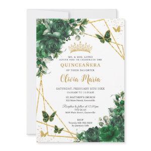 Chic Emerald Green Floral Butterflies Quinceañera