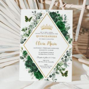 Chic Emerald Green Floral Butterflies Quinceañera