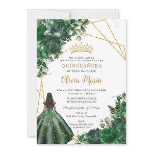 Chic Emerald Green Floral Princess Quinceañera