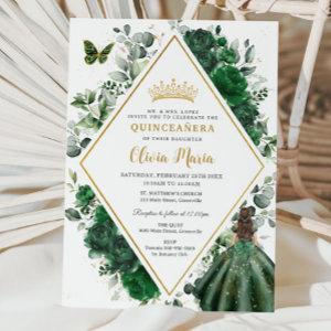 Chic Emerald Green Floral Princess Quinceañera