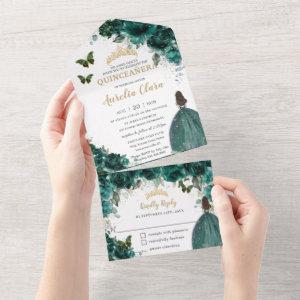 Chic Emerald Green Floral Quinceanera Princess  All In One