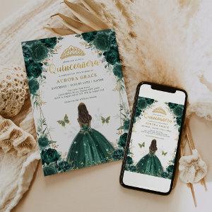 Chic Emerald Green Floral Quinceañera Princess