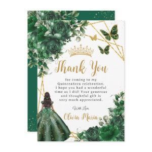 Chic Emerald Green Flowers Floral Quinceañera Thank You Card