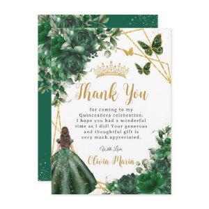 Chic Emerald Green Flowers Floral Quinceañera Thank You Card