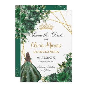 Chic Emerald Green Flowers Princess Quinceañera  Save The Date