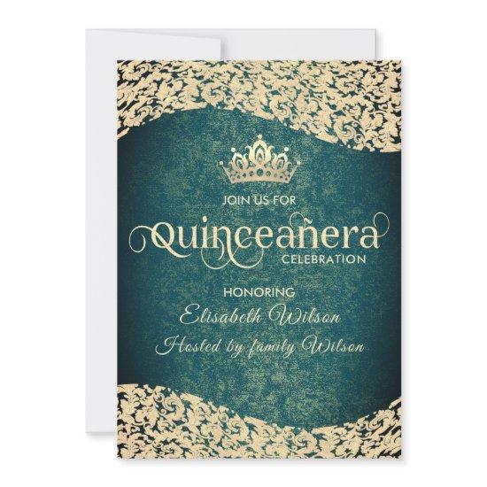 Chic Emerald green gold damask  tiara Quinceañera