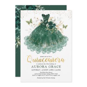 Chic Emerald Green Gold Quinceañera Princess Gown