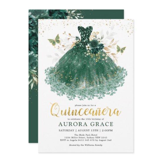Chic Emerald Green Gold Quinceañera Princess Gown