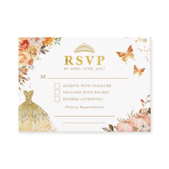 Chic Fall Pumpkin Orange Floral Quinceanera RSVP Enclosure Card