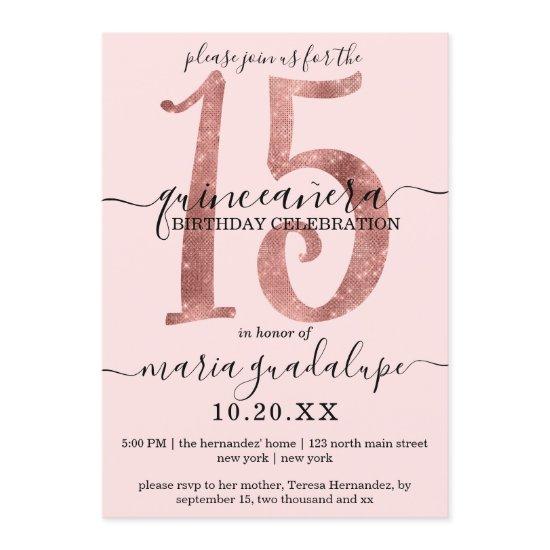 Chic Faux Rose Gold Glitter Blush Pink Quinceañera