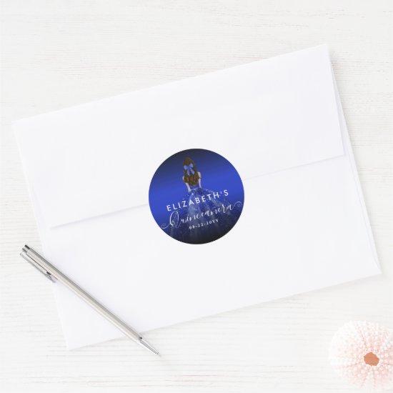 Chic Floral Royal Blue Dress Birthday Quinceanera Classic Round Sticker