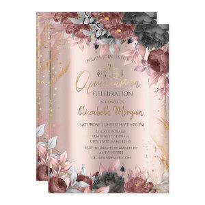 Chic Flowers Tiara,Diamonds Rose Gold Quinceañera