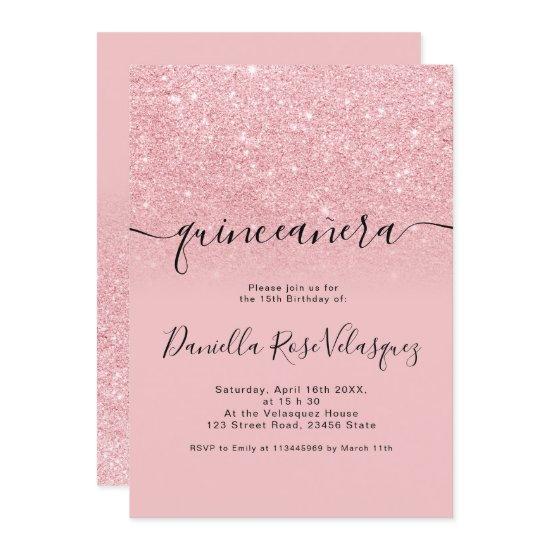 Chic girly glitter sparkles pink ombre quinceanera